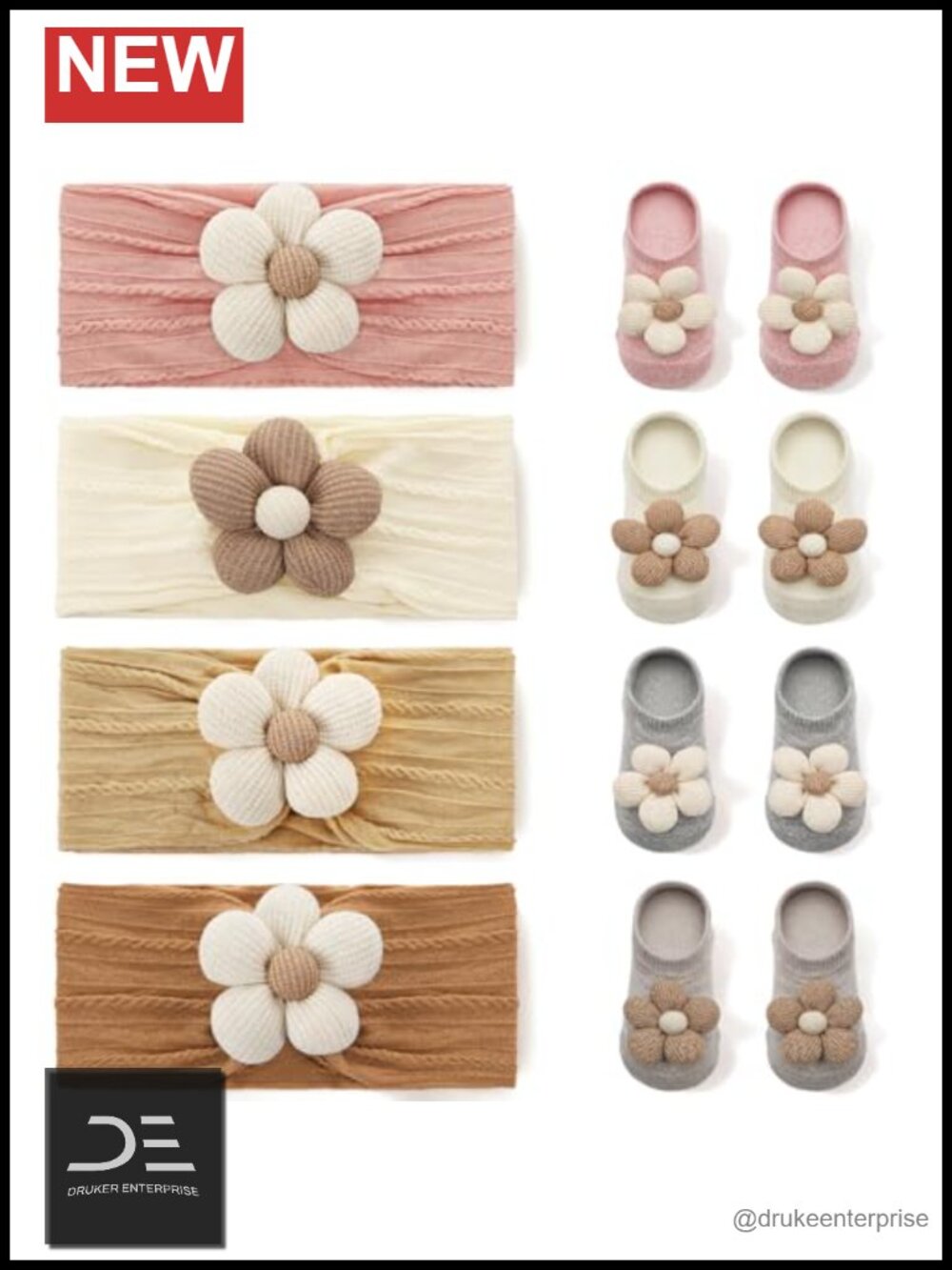 Baby Girl Flower Headbands and Cotton Socks Set, Newborn Toddler Accessories